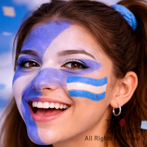 KIT MAQUILLAJE ARTISTICO PATRIO BANDERA CELESTE Y BLANCO ( 4 GR) + STENCIL